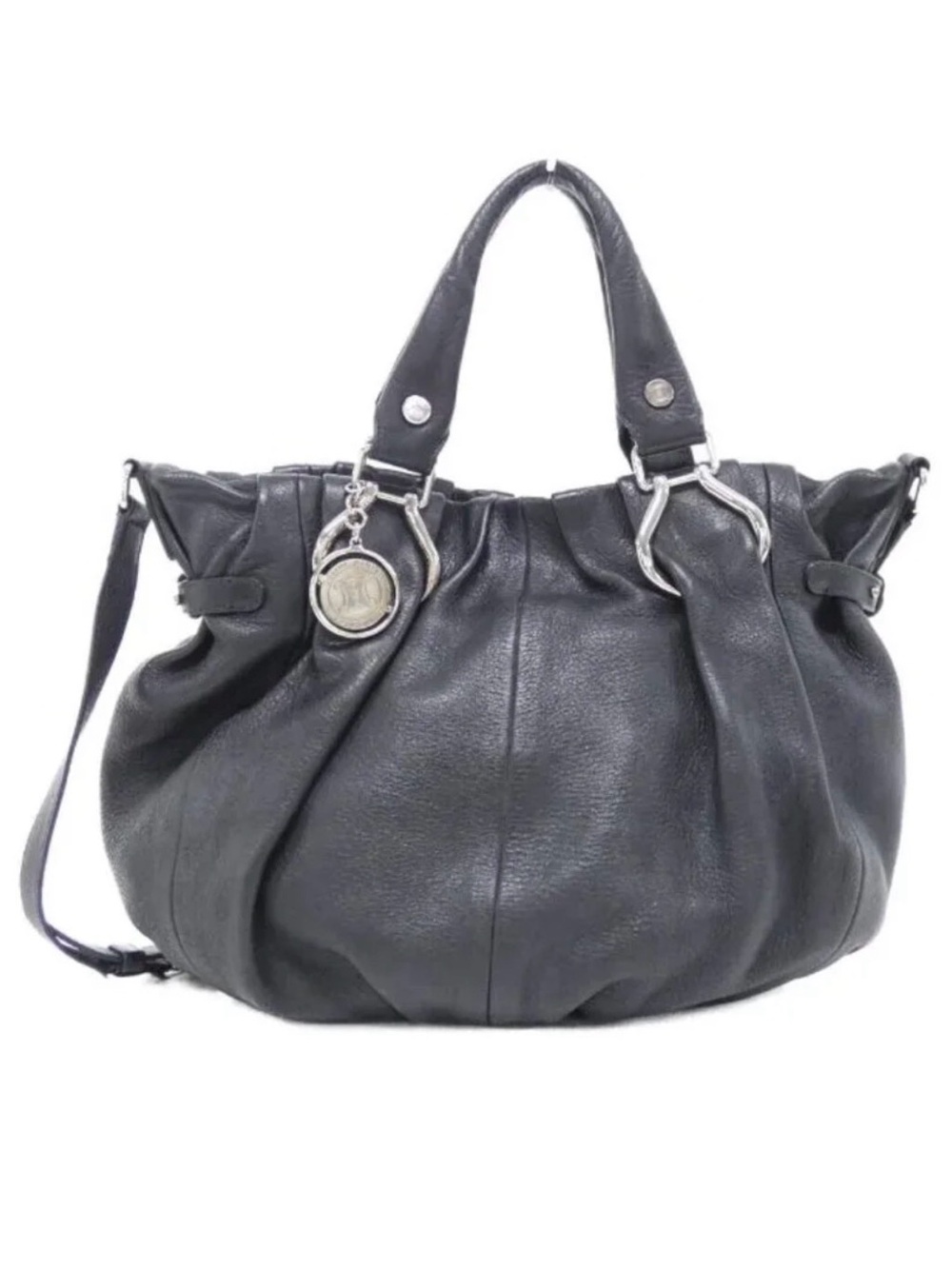 Celine Black Leather Shoulder Bag with Silver Hardware
